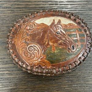 Brown Leather Horse Belt Buckle